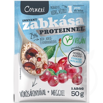 Cornexi vörösáfonyás-meggyes protein zabkása édesítőszerrel, vegán 50g